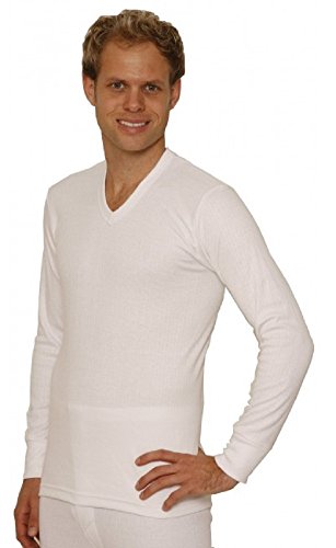 Octave 3 Pack Mens Thermal Underwear Long Sleeve 'V'-Neck T-Shirt/Vest/Top (Large: Chest 40-42 inches, White)