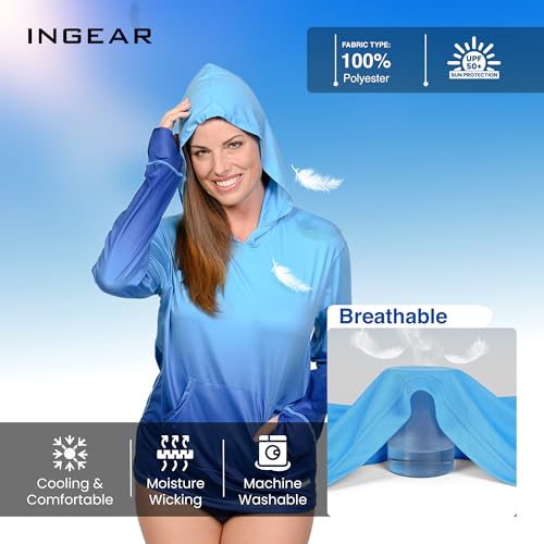 INGEAR Womens Long Sleeve Hoodie Workout Tops, Dry Fit Hiking Shirts, Rushguard Long Sleeve Swim Suit for Women Size S-XXL3