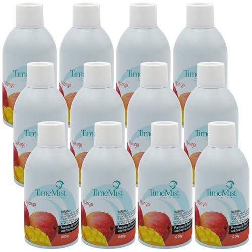 TimeMist Premium Metered Air Freshener Refills - Mango Scent - 7.1 oz (Case of 12) - 1042810 - Lasts Up To 30 Days and Neutralizes Tough Unwanted Odors