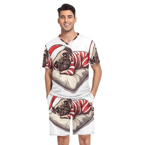 Mens-Pajama-Short-Sleeve-Sets-Lounge-V-Neck-Pjs-Sleepwear-With-Pockets-S-XXL