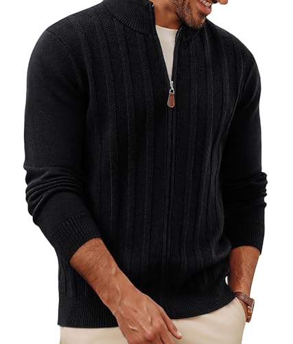 ZAFUL Men's Cardigan Sweater Full Zip Up Cardigans Ribbed Knit Stand Collar Sweaters