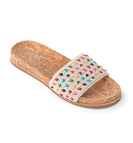 The Sak Women's Mendocino Slide Crochet, Slip On Sandals, Summer Open Toe Shoes, Ecru Multi Beads, 9 #TOP7