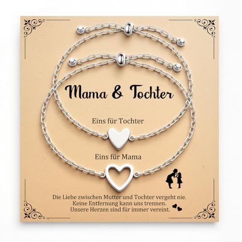 YIBONIKA Mutter Tochter Geschenk Mutter Tochter Armband Herz Geschenke für Mama zum Muttertag Geburtstag Tochter Geschenke von Mama zur Einschulung Geburtstag Weihnachten