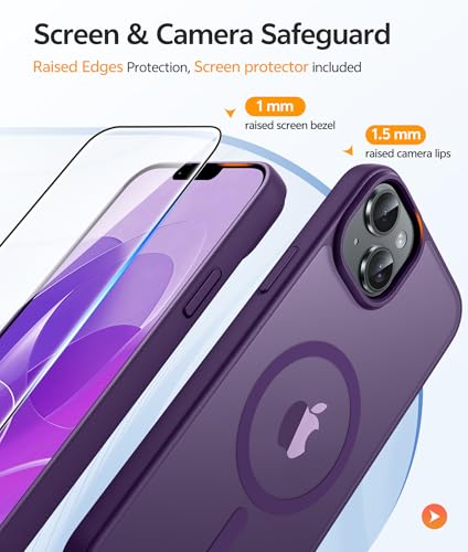Image of FNTCASE for iPhone 15 Plus Case: for iPhone 14 Plus Case Translucent Matte Military Grade Protective Phone Cover - Slim Anti-Slip Durable Shockproof Drop Protection Cases - Purple