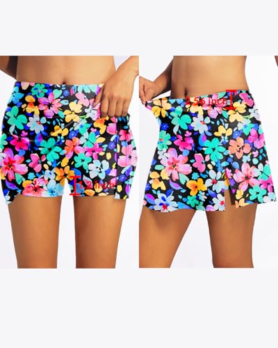 Image of Women Swim Skirt Tummy Control Swimsuit Skirt with Built-in Shorts High Waisted Split Swim Bottom (Available in Plus)