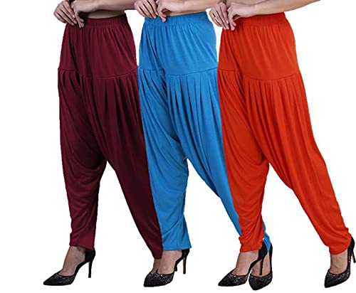 casuals Women's PatialaPants Pack of 3 (12 Colours)(Orange::Green:: Multi-Colored)-picture-21