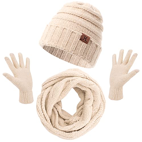 MAYLISACC Womens Hats Winter 3 Pcs Oversized Knit Slouchy Beanie Long Scarf Touchscreen Gloves3