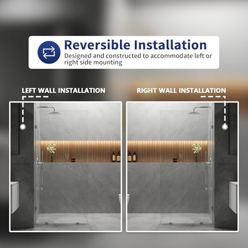 Image of DeerValley 34 inchx74 inch Shower Glass Panel, 5 /16'' (8mm) Thick Fixed Glass Shower Panel, Frameless Shower Screen for Walk in Shower, Tempered Glass Half Door with Stainless Steel Clamps (Silver)