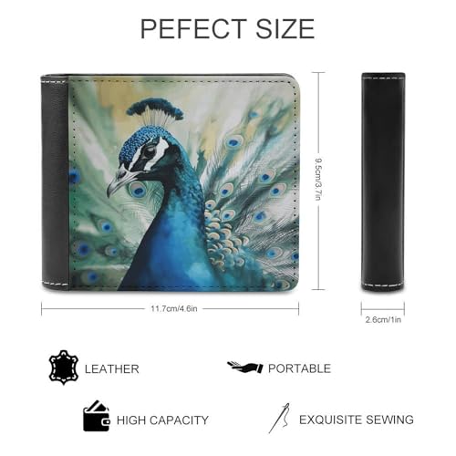 Men's Leather Wallet Bifold Wallet for Men Cute Peacock Slim Wallet with Multiple Card Classic Passcase Mens Card Holder2