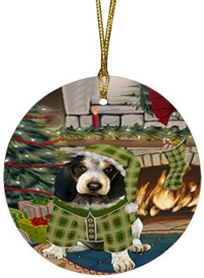 Santa Sled Dogs Bluetick Coonhound Christmas Round Flat Ornament - Pet Decorative Hanging Ornaments for Christmas X-mas Tree Decorations - 2.75" Round Flat Ceramic Christmas Ornament POR1561