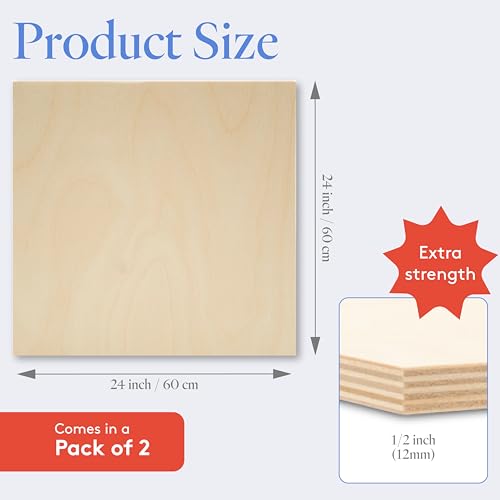 image for Baltic Birch Plywood 24 x 24 x 1/2 Inch - 12 mm Craft Wood, Pack of 2 