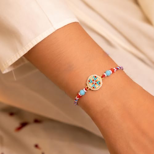 Image of Peora Rakhshabandhan Thread Rakhi for Brother Bhaiya | Crystals & Kundan Studded | Combo, Set of 3 | Rakhi Hamper with Roli Chawal & Greeting Card