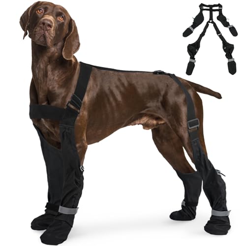 SeranPup M Adjustable Dog Suspender Boots & Hiking Shoes, Waterproof Winter Snow Gear Boots with Anti-Slip Sole, Reflective Snowsuit Design That Helps Stay On for Cold Weather Adventures