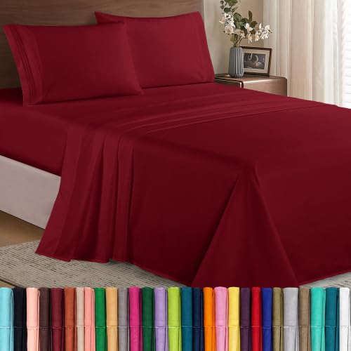 Image of Elegant Comfort Luxury Soft 1500 Premier Egyptian 4-Piece Premium Hotel Quality Wrinkle Resistant Coziest Bedding Set, All Around Elastic Fitted Sheet, Deep Pocket up to 16inch, King, Burgundy