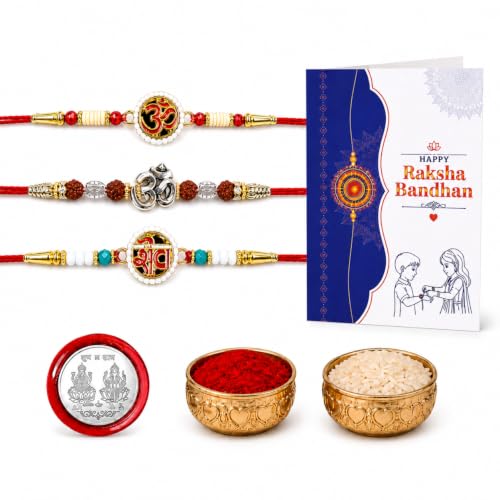 Image of Oblivion Rakhi For Brother - Elegant Stylish God Designer Rakhi with Beads and Silver Colour Pooja Coin, Tilak Set & Greeting Card - Traditional Raksha Bandhan Combo for Bhai