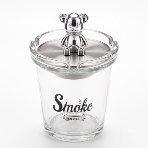Image of NYRWANA Glass Ashtray with Stainless Steel Funnel | Portable Cigarette Ashtray | Windproof Ash Cup Holder for Home, Office, Bar, Living Room, Patio & Smoking Area | Clear Glass
