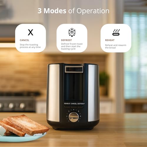 Image of iBELL Toaster CrustoF40 Auto Pop-up 4 Slice Bread Toaster with Removable Crumb Tray, Auto Shutoff, Defrost /Reheat /Cancel Button, 7 Levels Browning Controller, Led Light Indicator, 2 Year Warranty