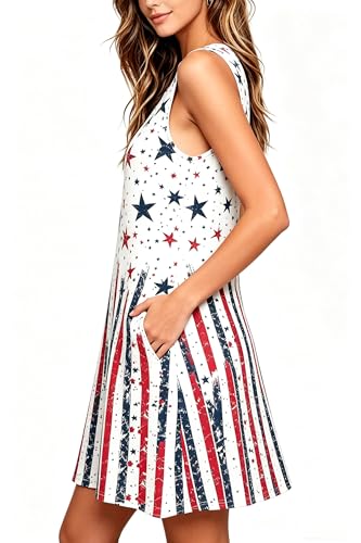 Image of Roshop Womens Juneteenth Flag Sleeveless Dress 4th of July Patriotic Swing Sundress with Pockets