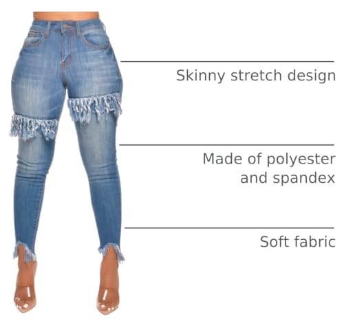 FairBeauty Women's Skinny Stretch Jeans Frayed Raw Hem Slim Fit Jeans Ripped Denim Pants Blue-a - image 4