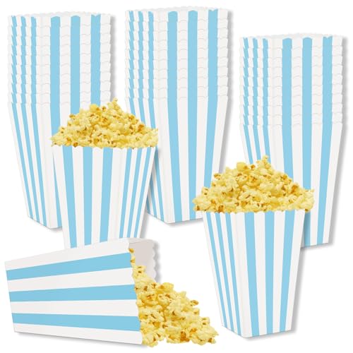 36 Pcs Blue and White Striped Popcorn Boxes 2 x 4.5 x 2.7 inch Mini Popcorn Boxes for Movie Decorations Cardboard Container for Party Disposable Snack Bags