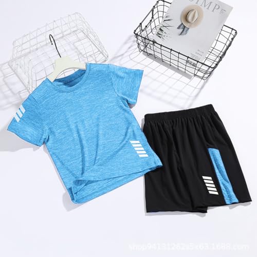 Tilozs Kinder Trainingsanzug Jungen Mädchen Set 2-Teilig Jogginganzug Sommer Schnelltrockend Sportanzug, Hellblau, 104-110(Herstellergröße:110)
