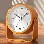 AYRELY 3.5-Inch Analogue Alarm Clock - Silent, Non-Ticking Bedside Clock with Retro Design, Adjustable Angle, Battery Operated, Desk Clock with Light (Orange)