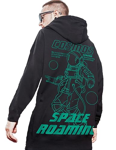 LEWEL Men's Stylish Hooded Neck Full Sleeve Oversized T-Shirt Black