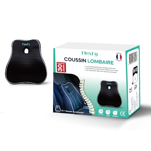 FlexFy Coussin de Dos/Lombaire Ergonomique en Mousse à Mémoire de Forme Epaisse - Soutien du Dos & Posture Droite et Naturelle- pour Chaise de Bureau,...