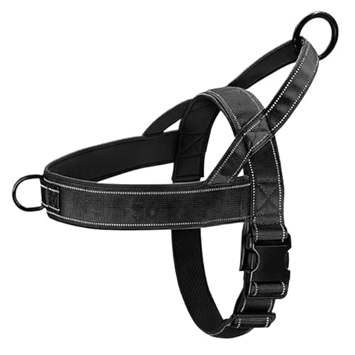 犬用チェストハーネス ナイロン素材 中型・大型犬用 ペット用チェストハーネス 犬用リーシュ(Black,L)