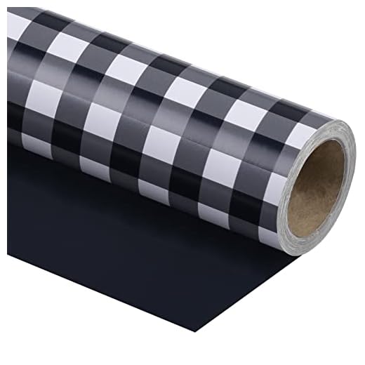 WRAPAHOLIC Reversible Wrapping Paper Roll - Black and White Plaid Design for Birthday, Holiday, Wedding, Baby Shower and More Occasions - 30 Inch x 33 Feet