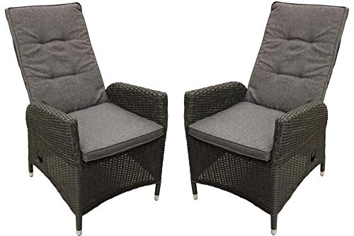 kynast exklusiv Polyrattan Gartensessel Rattansessel Relaxsessel Loungesessel, Rückenteil stufenlos verstellbar, Anthrazit + Auflage Grau meliert