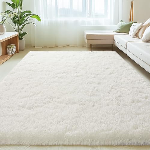 6x9 Rugs for Living Room, Large Fluffy Cream White Area Rugs for Bedroom, Soft Carpet Shag Kids Room Rug, Non-Slip Fuzzy Rugs Indoor (6ft x 9ft, Cream White)