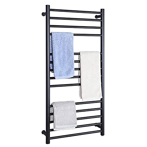 ZQFIDFYR Towel Warmer/Wall Mounted Towel Warmer, 60W Electric Heated Towel Rail Radiator for Bathroom, 304 Stainless Steel Thermostatic Heater Towel Rack (Black Hardwired)
