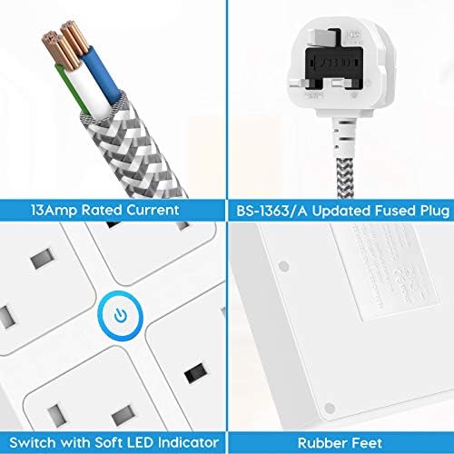 Extension Lead with USB Slots,AUOPLUS Power Strips with 4 Way Outlets 4 USB Ports,Multi Plug Surge Protector Charging Station with 1.8M Braided Extension Cord, Power Extension for Home & Office