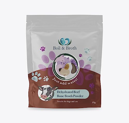 Bouillon de bœuf Boil & Broth pour chiens | Poudre de protéine de bouillon 100 % pure | Jusqu'à 21 portions | Collagène bovin de type II | Os nourris à l'herbe britannique | Qualité humaine | Hanches