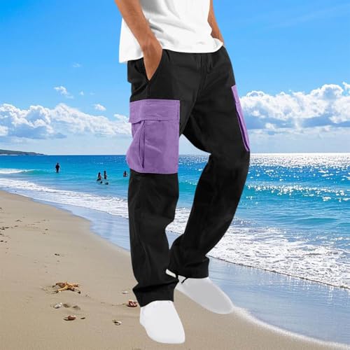 Mens Casual Pants Relaxed Fit Cotton Cargo Pants Hiking Workout Athletic Casual 2025 Sweatpants for Men Multic-Pocket2