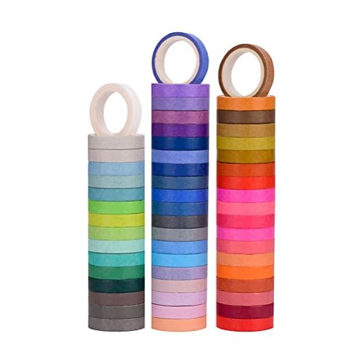 STOBOK Washi Tape Set Cinta de Enmascarar Colorida Artes Manualidades Etiquetado Codificación Diy Decorativos Envoltorios de Regalo Planificadores Suministros de Oficina 60 Rollos