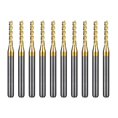 Image of Tools 10Pcs 1.8mm TiN Coating Solid Carbide End Mill Engraving Milling Cutter CNC Router Bits for PCB Machine, 1 /8 inch Shank 1BOX