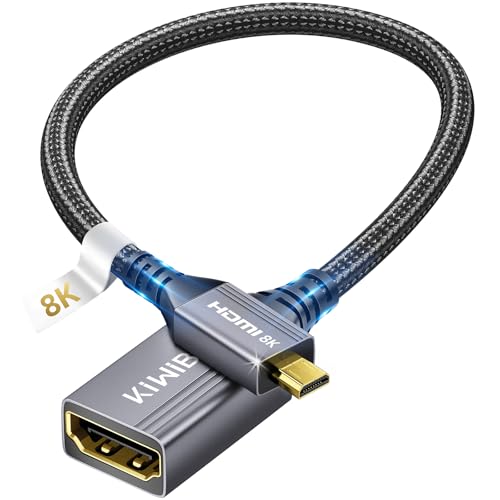 KiWiBiRD Adapter Micro HDMI do HDMI 2.1, Micro HDMI męski na HDMI żeński 8K@60Hz 4K@120Hz 2160p 1440p 1080p 3D Kompatybilny z Raspberry Pi 5 4, kamerą GoPro Hero tabel laptopem monitorem projektorem