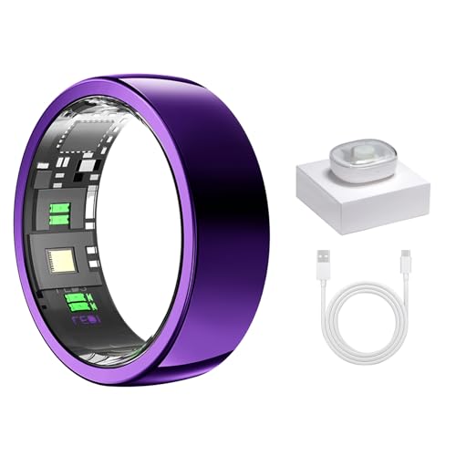 Smart Ring Health Tracker with Free Subscription, Gesture Remote Beauty Shot & Brush Video, Fitness Sleep Heart Rate Tracking Ring with Charging Case, Compatible with iOS & Android （Purple U