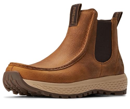 Image of SUREWAY Men's Slip On Work Boots,Rugged Moc toe Casual Chelsea Shoes