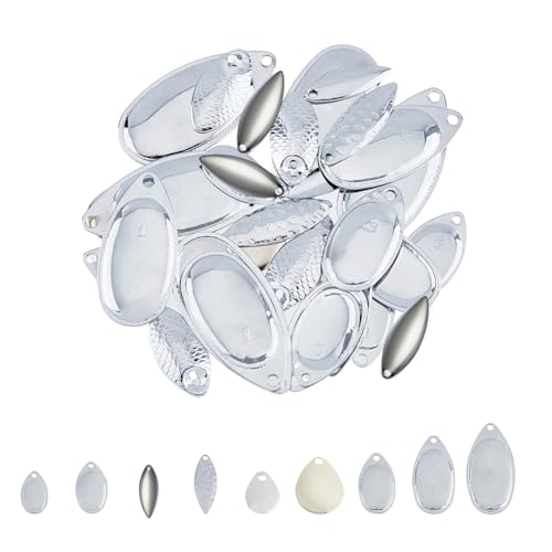 SUPERFINDINGS 60pcs 3 Styles Fishing Spinner Baits Kit 6 Size Oval Fishing Attractor Spinner Blades 60pcs Spinnerbait Clevis Iron Fishing Lures DIY Acceessoires for Hard Lures Worm Spoons Rigs