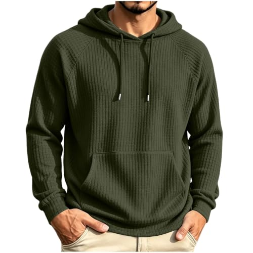 Mens Hoodies Pullover Waffle Hooded Sweatshirt with Drawstring Hood Pocket - image 1