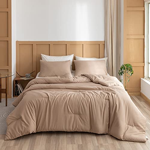 Rosgonia Taupe Brown Comforter Set Queen- 3Pcs (1 Comforter & 2 Pillowcases) Farmhouse Queen Comforter Set For Women And Girls- Reversible Soft Warm Lightweight Microfiber Comforter For All Season #TOP1