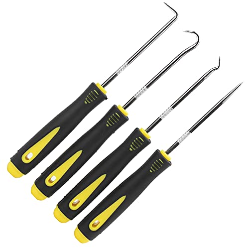 Gancho de sello de aceite, 4 piezas de pistón de junta tórica, gancho de extracción de sello de aceite, destornillador, herramienta de reparación de gancho y juego de gancho con mango de plástico TPR