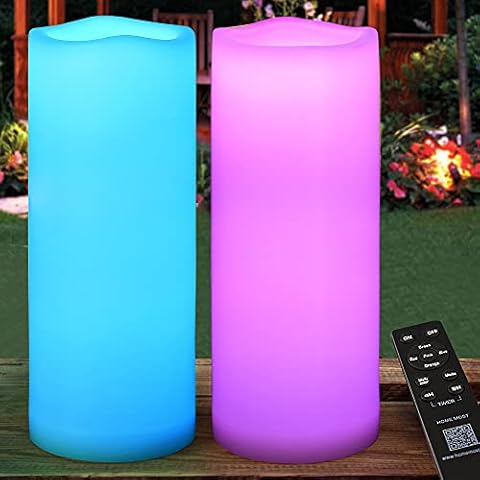 HOME MOST 2-Pack Multicolor 4x10 LED Candles Outdoor - Unscented IP65 Waterproof Battery Powered Flameless LED Pillar Candles with Remote and Timer - Battery Operated Flameless Candles Color Changing Cover