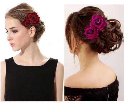 Pinzas para cabello florales con doble rosa 6 piezas miniatura 7