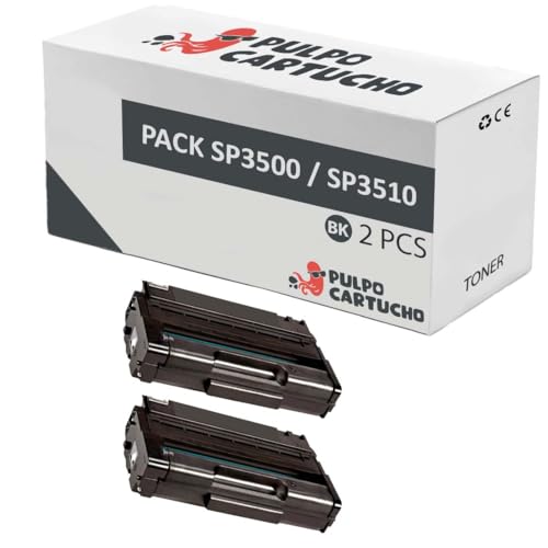 Pulpo Cartucho - Pack 2 Toner Genérico SP3500 / SP3510 Negro Compatible con Ricoh 406522/406990 / SP3500HEBK - para Impresoras Aficio SP-3500, SP-3500N, SP-3500SF, SP-3500SP, SP-3510DN, SP-3510SF