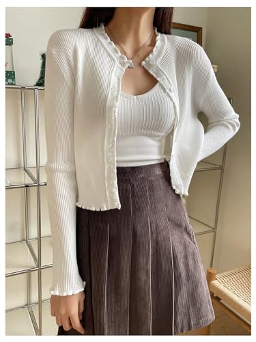 GORGLITTER Women's Knit Cardigan Open Front Button Down Crop Sweater Dressy Fashion Trendy 20254