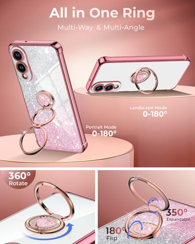 Image of XYZ for Galaxy S25 Edge Case with Stand, for Samsung Galaxy S25 Edge Case with Double Ring, Women Girls Bling Luxury Glitter Clear Phone Case Cover Heart for Samsung S25 Edge, Rose Gold